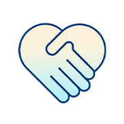A graphic of two hands forming the shape of a heart, symbolizing unity, support, or care. The illustration uses soft blue and beige gradient colors on a light background.