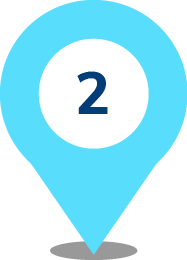 A blue map location pin with a white circle in the center containing the number 2 in dark blue, symbolizing real-world data. A gray shadow appears below the pin.