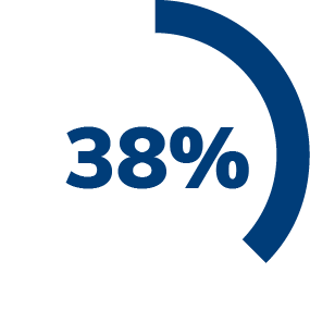 A circular progress chart showing 38% in large blue numbers, with the corresponding portion of the circle filled in blue.