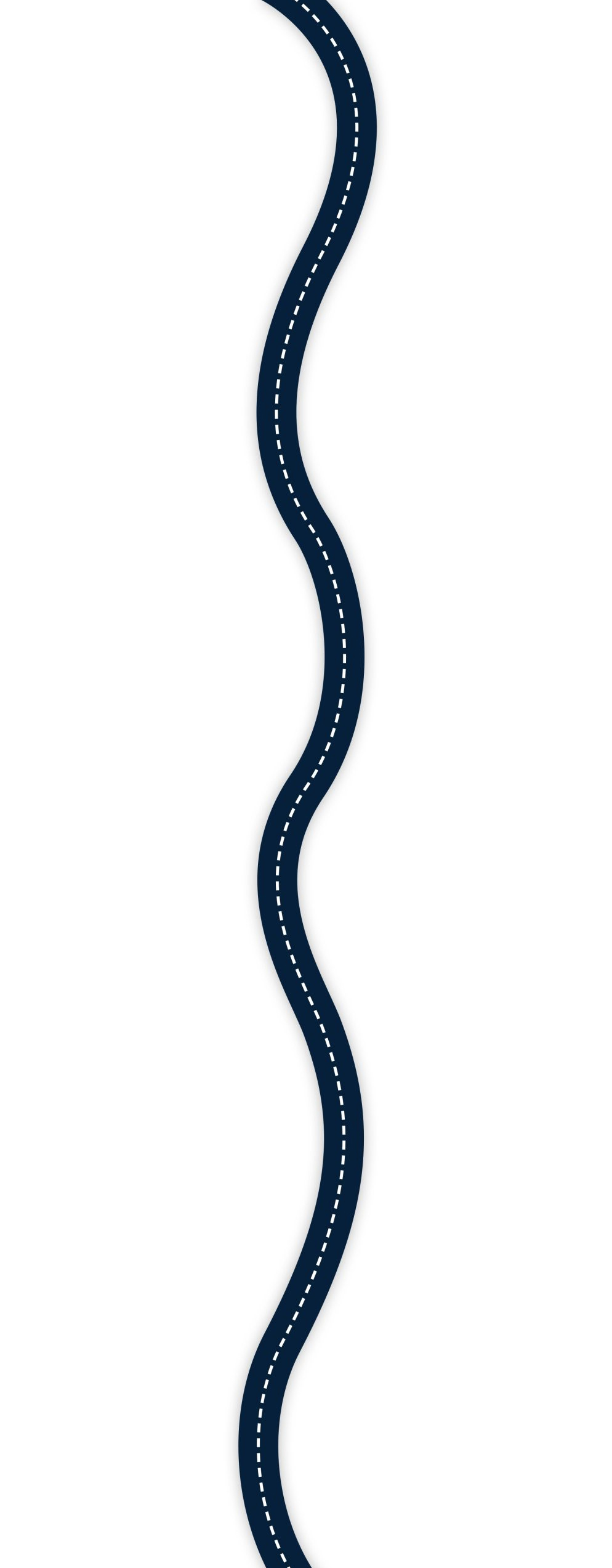 A single dark blue, winding, wavy road with dashed white center lines, running vertically against a plain white background, evokes the unpredictable paths often revealed by real-world data.