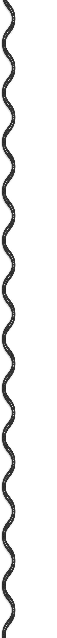 A winding, zigzagging road with dashed white center lines—reminiscent of paths in real-world data—runs vertically along the left side of a white background.