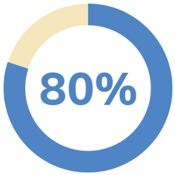 A blue circular progress chart showing 80 percent completion, with a small beige segment representing the remaining 20 percent—an effective way to visualize healthcare staff burnout. The center displays 80% in large blue text.