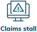 Icon of a document with a warning triangle and exclamation mark, above the words Claims stall—symbolizing how staff burnout can lead to delays or issues in claims processing.