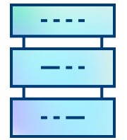 A simple illustration of three horizontal, rectangular blue blocks stacked vertically, each containing three short horizontal lines, resembling a simplified server or database icon for quality improvement solutions.