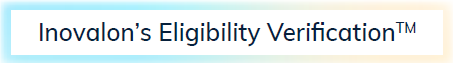Text that reads Inovalons Eligibility Verification™ on a white background with a faint blue and tan border, designed to help reduce healthcare staff burnout.