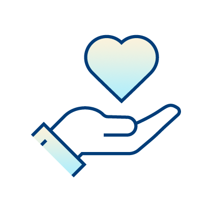 An illustrated hand with an open palm is extended upward, holding a gradient blue heart floating above it—symbolizing the care and support offered by Freeman Health System and Vigilanz.