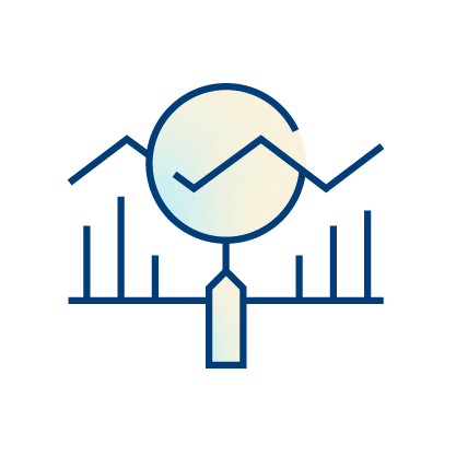 An abstract icon shows a magnifying glass over a bar graph and line chart, symbolizing data analysis and financial review—perfect for illustrating Freeman Health System’s partnership with Vigilanz on a light background.