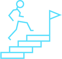 figure stepping up steps to a flag icon