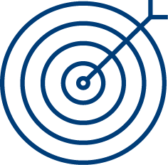 A blue target with concentric circles and an arrow hitting the center bullseye, symbolizing accuracy or achieving a goal in Antimicrobial Stewardship, on a light background.