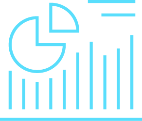 Light blue outline drawing of a pie chart and bar graph on a light gray background, representing data analysis or statistical information.