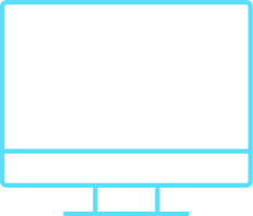 Outline illustration of a computer monitor in light blue with a rectangular screen, a base, and a stand, set against a plain white background.