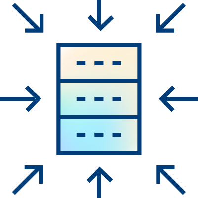 A simplified illustration of a server or database with eight arrows pointing toward it from all directions, suggesting centralized storage or data collection.