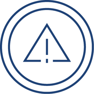 A blue outline of a triangle with an exclamation mark inside, surrounded by two concentric blue circles, on a light gray background. The symbol suggests a warning or alert related to audits and appeals.