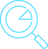 A light blue magnifying glass icon with a pie chart inside, showing a small triangular slice highlighted.