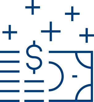 Abstract illustration featuring a dollar sign, a partial sports field outline, and multiple plus signs in blue lines on a light background, symbolizing financial gain or investment in sports, with subtle references to MDS assessment.
