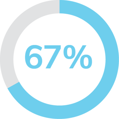 A blue circular progress chart shows 67% completion in large blue numbers at the center, with the remaining 33% in light gray—ideal for visualizing claim denial or insurance claim denial rates.