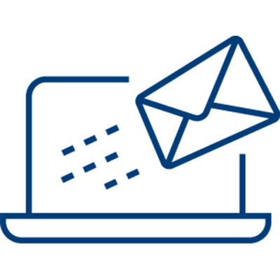 Simple line drawing of a laptop with an envelope, symbolizing capturing patient payments or sending email, with dotted lines suggesting motion from the laptop to the envelope.