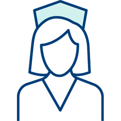 Simple line drawing of a nurse wearing a traditional nurse cap, shown from the shoulders up, with no facial features or details—ideal for illustrating staff scheduling software or proactive scheduling concepts.