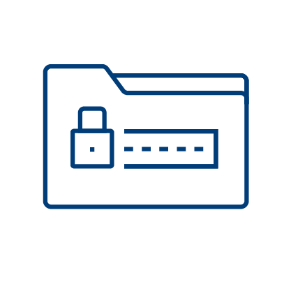 An outline of a folder icon with a padlock and a password field, representing secure or protected files—ideal for illustrating Medicare Revenue Cycle Management Software security features.