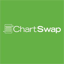 ChartSwap logo on a green background, featuring the ChartSwap name in white font and a white icon of two documents with arrows.