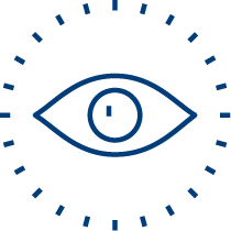 Stylized eye icon with dashed circular lines indicating vision and data visibility