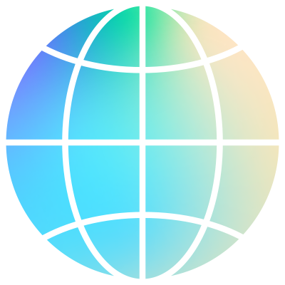 A stylized globe icon with white grid lines, featuring a gradient of blue, green, and yellow colors on a light background.