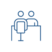 Patient and provider at desk icon