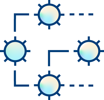 Four gear-like circles are connected by solid and dashed lines, forming a network pattern on a light background—symbolizing the interconnected processes involved in audits and appeals.