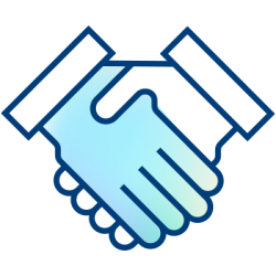 Illustration of two hands shaking, outlined in blue with a gradient of light blue and light green, symbolizing agreement or partnership—an ideal representation of collaboration within a Community Care Plan.