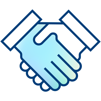 Illustration of two hands shaking, outlined in blue with a gradient of light blue and light green, symbolizing agreement or partnership—an ideal representation of collaboration within a Community Care Plan.