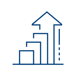 Icon of chart bars and an arrow pointing upward
