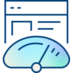 Icon of a webpage with a speedometer in front, needle pointing to high speed, symbolizing fast website performance or optimization—perfect for illustrating MVP Health Care’s commitment to an efficient and seamless online user experience.