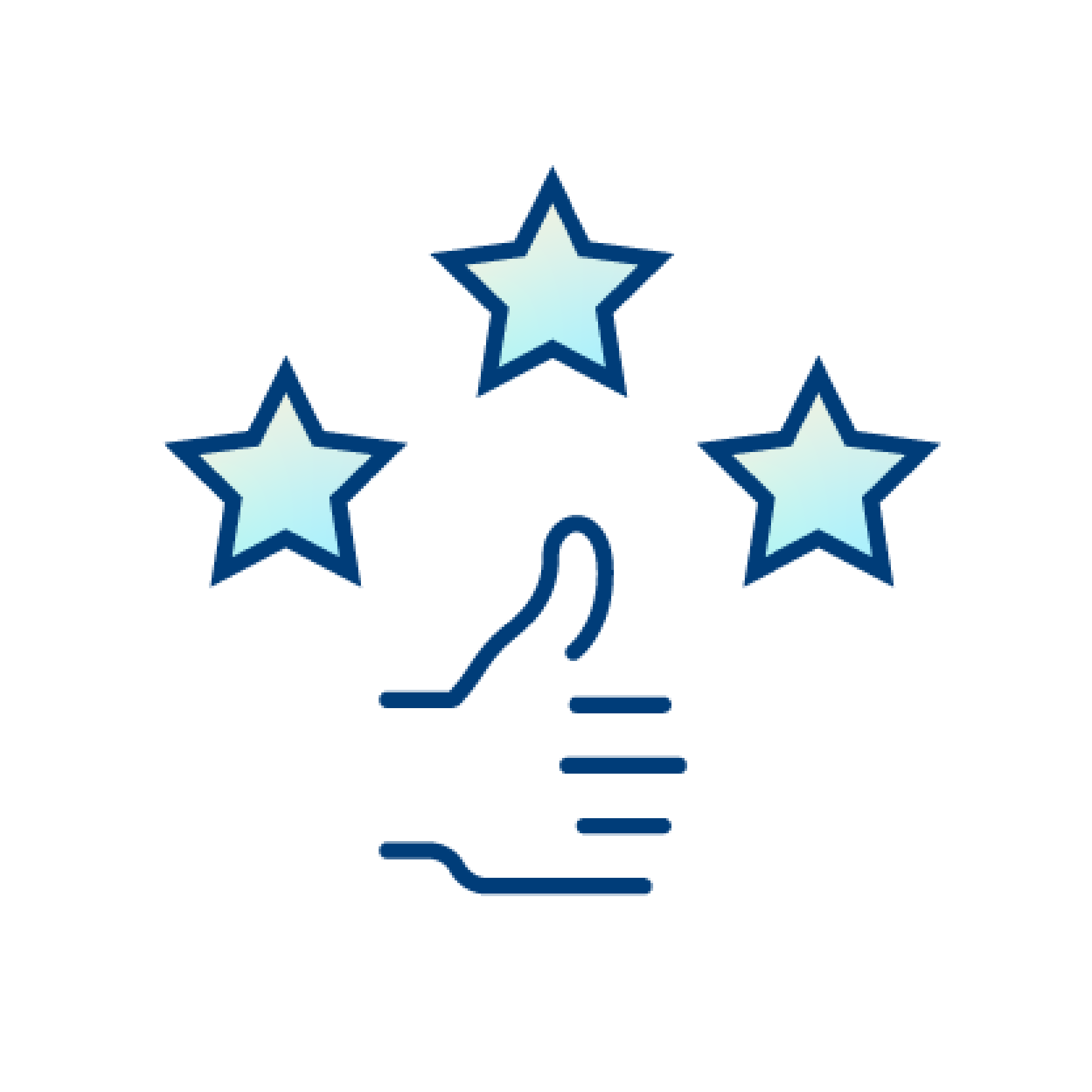 Thumbs up surrounded by performance verification stars icon representing program satisfaction score