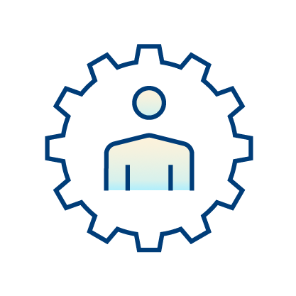 Icon of a person inside a gear, representing user settings or user management with a focus on healthcare clearinghouse partner solutions, on a light background.