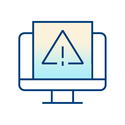 Line drawing of a computer monitor displaying a warning triangle with an exclamation mark inside, indicating an alert or error message on the screen—ideal for representing notification issues in a healthcare clearinghouse partner’s digital system.